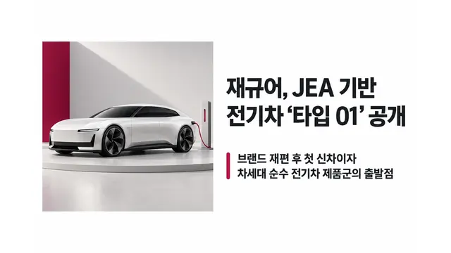 재규어, JEA 기반 전기차 타입 01 공개 — 기사 주제를 표현한 AI 생성 개념 삽화