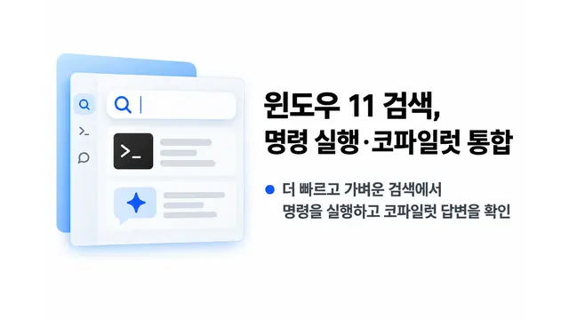 윈도우 11 검색에 명령 실행·코파일럿 통합 — 기사 주제를 표현한 AI 생성 개념 삽화